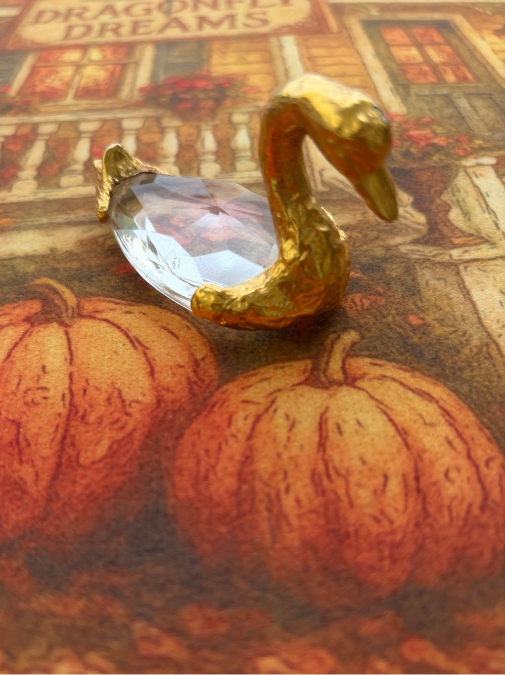 Gold Crystal Swan Figurine - Decorative Paper weight or Home Accent